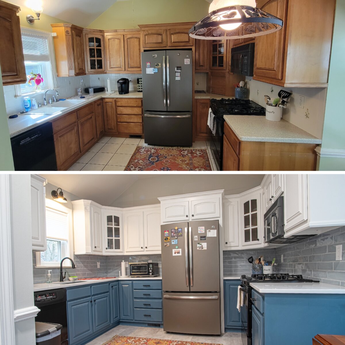 Kitchen cabinet painting before and after